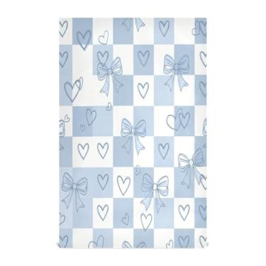 Imagem de Wassud Gingham Bows Toalhas de prato de cozinha azuis 1 pacote de panos de prato macios com laço para pendurar toalha de mão de secagem rápida super absorvente toalhas de chá de mesa decorativas 71 x