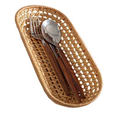 Imagem de Cabilock Bandeja de talheres de vime de outono, suporte de talheres de cozinha, suporte feito à mão, prato de tricô, caqui (tamanho G)