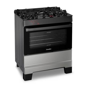 Imagem de Fogão A Gás Mesa De Vidro Forno 84l Esmaltec Ideal Top Glass Inox 5 Bocas Bivolt