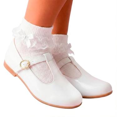 Imagem de Kit Sapatilha Feminina Retrô com Fivela e Meia Branca de Renda Estilo Vintage Tal Mãe Tal Filha (Branco, BR, Adulto, Numérico, 37)