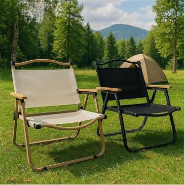 Imagem de Cadeira Dobrável para Praia e Camping em Aço Carbono com Braços de Madeira – Leve, Resistente e Portátil(Aleatoria)