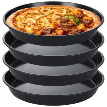 Imagem de AKOLAFE Pacote com 4 formas profundas de pizza de 30,5 cm para forno, grande, antiaderente, conjunto de pratos de pizza redondos, assadeiras antiaderentes de aço carbono, bandejas de pizza pessoais de