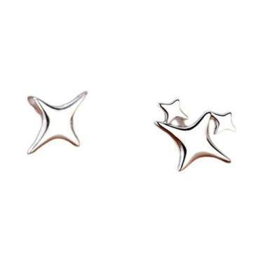 Imagem de Brincos De Prata Assimétricos Com Estrela Cruzada Para Mulheres E Meni