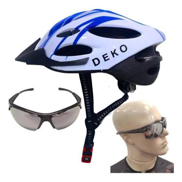 Imagem de Capacete Ciclismo Bike Sina Capacete Azul/Oculos Fume Único