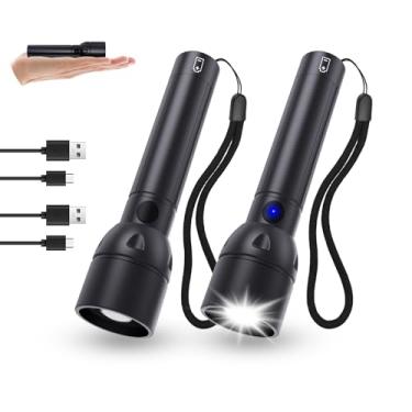 Imagem de Lanterna recarregável USB C de alto lúmens, luz de flash super brilhante de 800L com longa vida útil de 12H, 5 modos, zoom, à prova d'água, potentes lanternas de LED táticas de bolso para acampamento