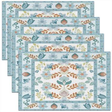 Imagem de jejeloiu Jogo americano floral, conjunto de 45,7 x 30,5 cm, para meninos e meninas, botânico, verde, para crianças, retrô, boêmio, flores, tapete para cozinha, mesa de jantar, decoração de festa