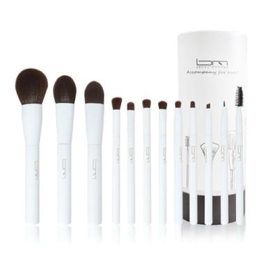 Imagem de Brush Master Conjunto de pincéis de maquiagem, 12 peças, base Kabuki profissional, blush, blush, kit cosmético facial completo com conjunto de pincéis de maquiagem com suporte (branco)