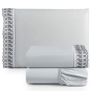 Imagem de Jogo de Lençol Suave Lese Percal 180 Fios Solteiro  3 Peças Barato - Cinza