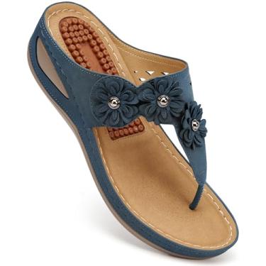 Imagem de FUDYNMALC Sandálias femininas de plataforma: chinelos elegantes de verão confortáveis plataforma ortopédica calçados casuais para caminhada, Azul escuro, 39