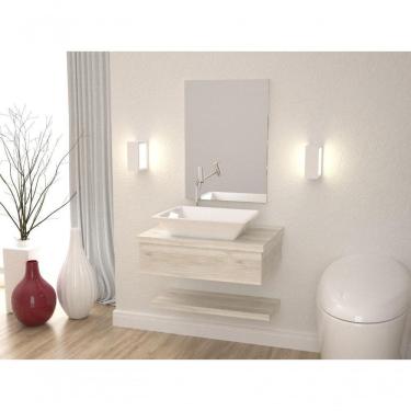 Imagem de Conjunto Bancada C-cuba Messina, Prateleira E Espelheira Metrópole 606 Preto ônix Snow