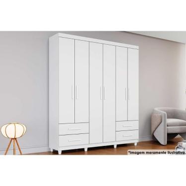 Imagem de Guarda Roupa Solteiro 6 Portas E 4 Gavetas Canadá Branco - Conquista
