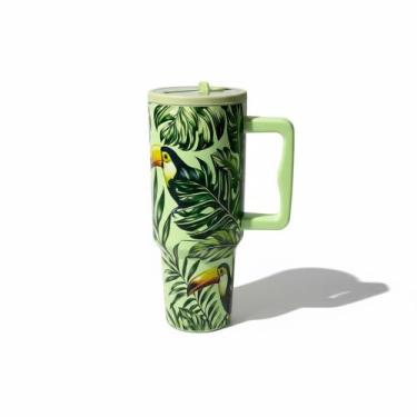 Imagem de Copo Térmico 1200ml MS-959 Estampado Pássaro com Alça, Canudo e Tampa 