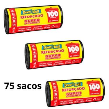 Imagem de Kit 3 rolos saco de lixo reforçado dover roll 100l  alta resistência, 