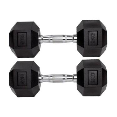Imagem de Par Halteres 9kg + 9kg Dumbbell Sextavado Emborrachado Pegada Cromada Gallant (GDb09F3B-Pt)