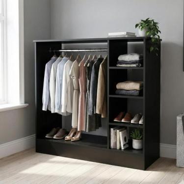 Imagem de Balcão Expositor Arara Central com Cabideiro e Nichos Preto - KLITHOVI