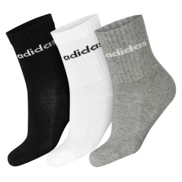 Imagem de Meia Adidas Infantil Linear Pack com 3 Pares - Branco Preto e Cinza, K