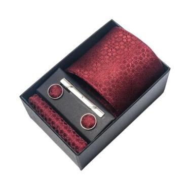 Imagem de Conjunto De Abotoaduras E Gravata Borboleta Marrom Paisley 8 Cm Com Le