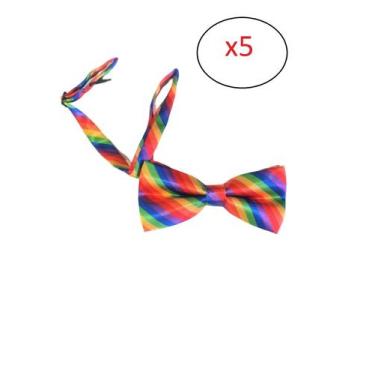 Imagem de Kit 5Un Gravata Borboleta Listrada Colorida De Cetim Unisex - Lynx