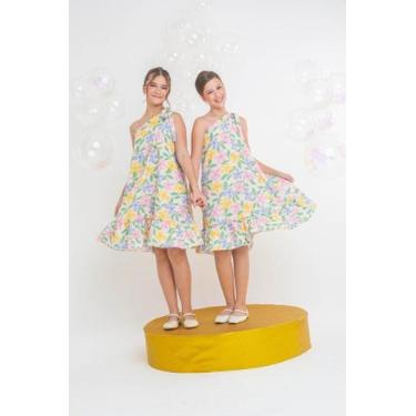 Imagem de Vestido Infantil Menina Estampado Floral Ombro Único - Dimocinha - Off