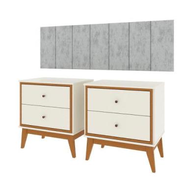 Imagem de Kit Quarto Casal 2 Mesas de Cabeceira Arruna MDF 2 gavetas e Cabeceira