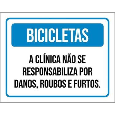 Imagem de Kit 3 Placa Acm Bicicletas Clínica Roubos 18X23 Branco - Sinalizo