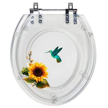 Imagem de Acento Sanitário Acrílico Decorado Girassol Beija Flor 6lpf