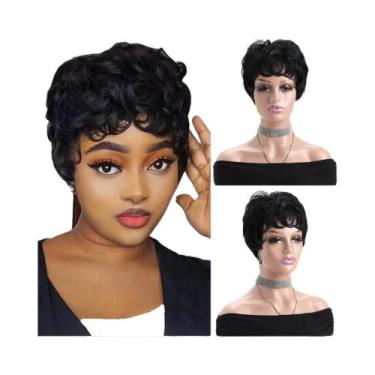Imagem de Peruca Sintética Curta Cacheada Preta De 10 Polegadas Com Franja Para 
