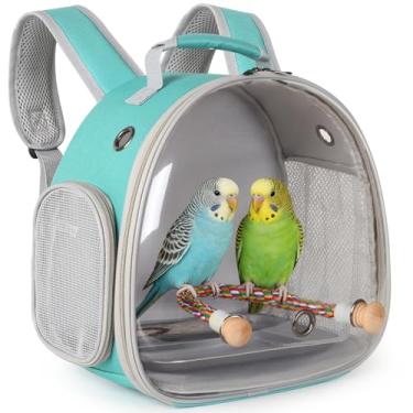 Imagem de halinfer Gaiola transportadora de mochila de viagem para pássaros pequenos, mochila para transportar mochila com bandeja de metal poleiro para periquito calopsita periquitos veterinário carr