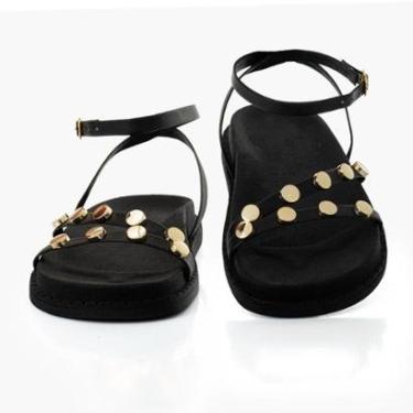 Imagem de Sandália Flatform Feminina Brilho Metalizado Enfeite Metálico Chinelo Rasteirinha Confortável Macia-Feminino