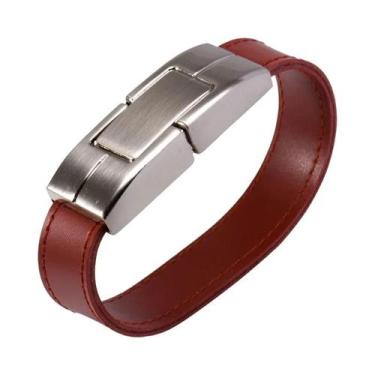 Imagem de Pulseira De Couro Com Fecho Magnético Pen Drive USB Multifuncional Par
