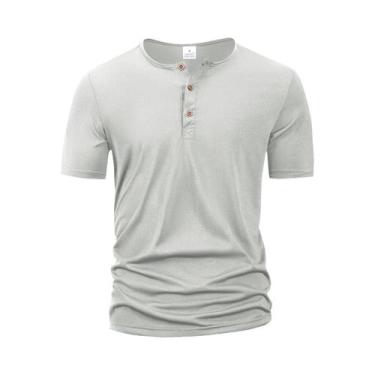 Imagem de Camiseta Masculina Slim Fit De Cor Sólida Com Gola Henley E Botões, Ca