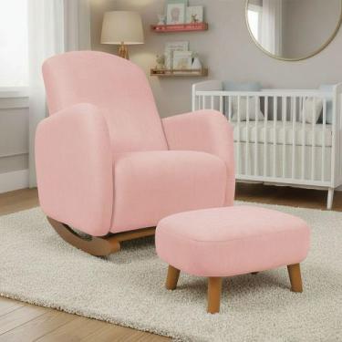 Imagem de Poltrona Amamentação Balanço Madeira e Puff Jhessy Suede D03 - D Rossi
