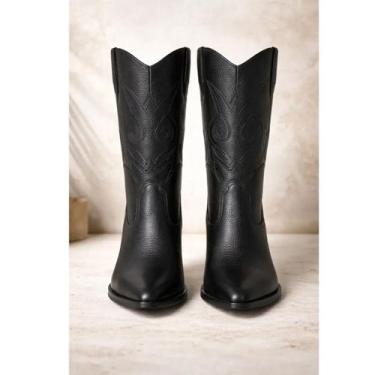 Imagem de Bota Feminina Via Marte Texana Forrada Couro Legítimo, Preto, 35