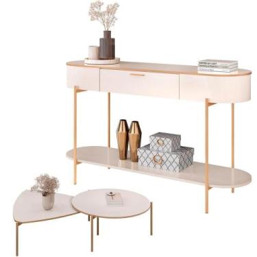 Imagem de Kit Aparador Beca Com 02 Mesas De Centro Ellie Trina D05 Off White - L