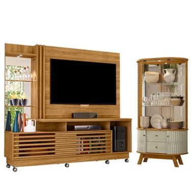 Imagem de Estante Home Theater Frizz Plus Cumaru Com Rodízios Com Cristaleira Moss Cumaru Opala- Madetec