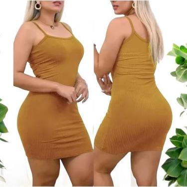 Imagem de Vestido Curto Alcinha Malha Canelada Feminino - NoBrand, Marrom carame