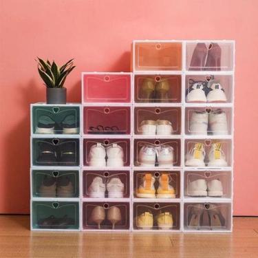 Imagem de Caixa Organizador Para Tênis Sapatos Multiuso Tampa Flip Tamanho M - C
