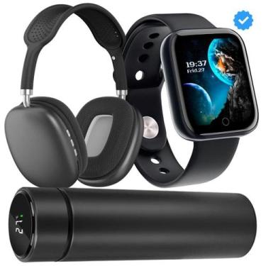 Imagem de Kit Completo Garrafa Térmica Inox 500ml com LED Smartwatch Y8 Fone Blu