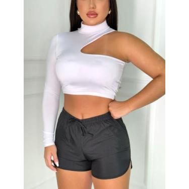 Imagem de Cropped blusinha gola alta ombro Único geometrico - LARI MODAS