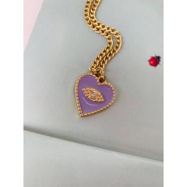 Imagem de Colares choker místico Coração esmaltado olho grego a ouro - Dondocas.