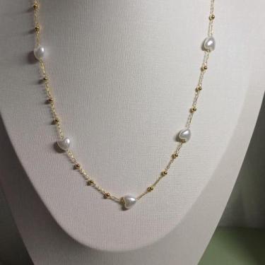 Imagem de Colar coracao perola sintetica 45cm banhado ouro 18k - Eliene Joias