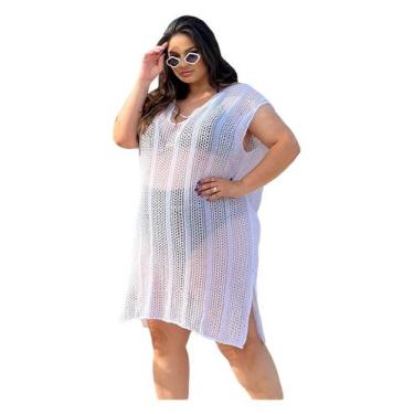 Imagem de Saída De Praia Longa Ilhós Tricot Plus Size Grande - PLUS MESMO E DAÍ,