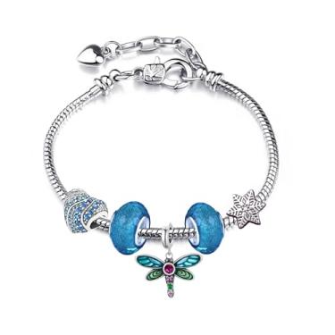 Imagem de Pulseira com 5 Berloques Cravejada de Cristais de Zircônia Azul