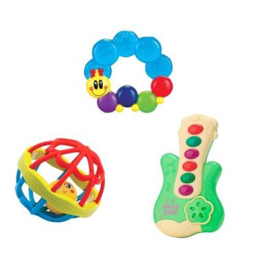Imagem de Kit Chocalho Bola Mordedor Flexível Lagarta Com Água e Guitarra Musica