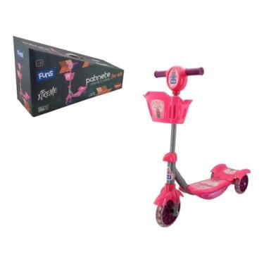 Imagem de Patinete Infantil 3 Rodas Cesta Rosa Crianças Luz Princesa - Xtreme