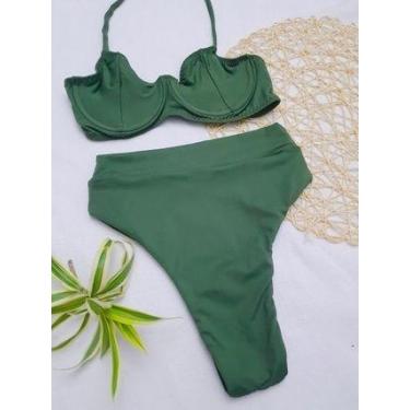 Imagem de Biquini meia taça + hot pants verde militar - SMELL SWIMWEAR, Verde mi