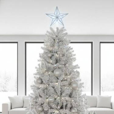 Imagem de Estrela Ponteira Prata 15,5cm Com Fio 2m Transparente 110v - Top Natal