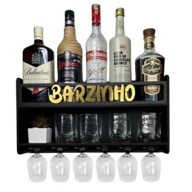 Imagem de Barzinho De Parede Bar Com Porta Taças Suspenso em Mdf Laminado Porta 