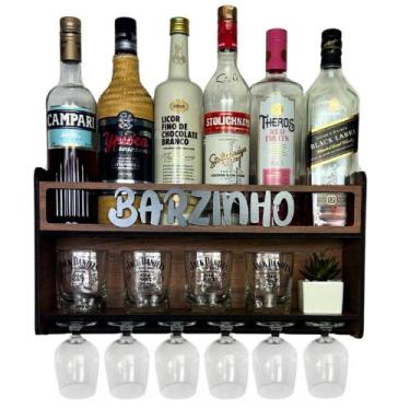 Imagem de Barzinho De Parede Bar Com Porta Taças Suspenso em Mdf Laminado Porta 