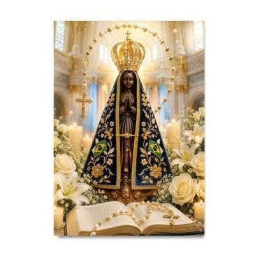 Imagem de Placa Decorativa Nossa Senhora Aparecida com Terço Iluminado 40x60cm -